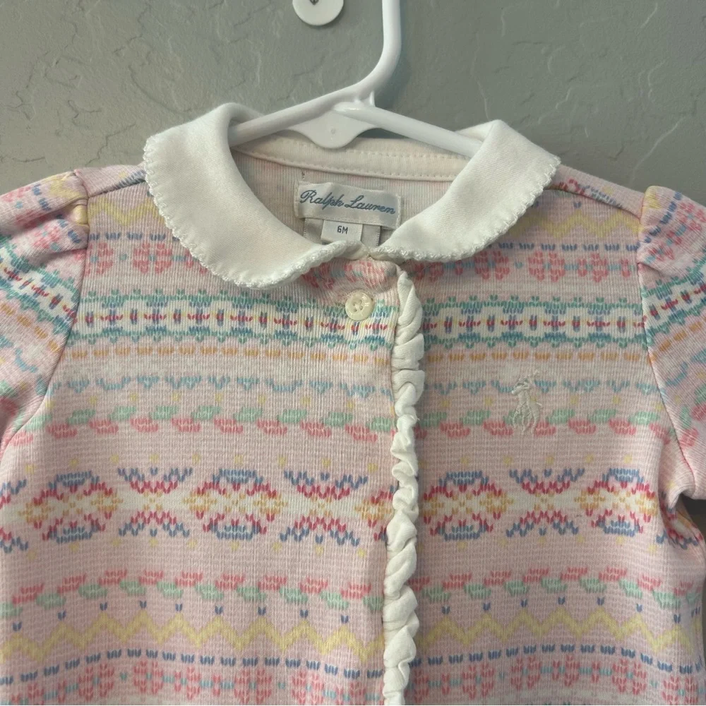 Ralph Lauren light pink fair isle print ruffled coverall size 6 months